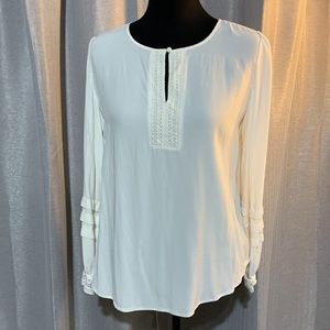 Loft Round Neck Embroidered Long Sleeve Blouse size medium